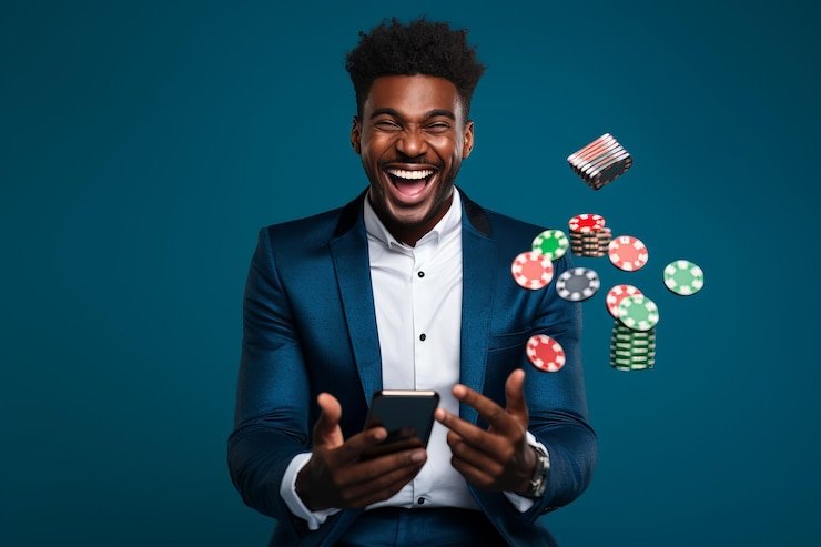 Mobile phone displaying live blackjack table interface